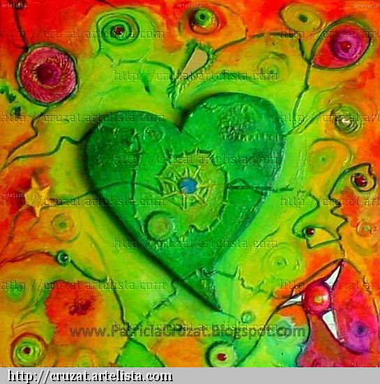 CORAZON VERDE Media Mixta Tela Figura