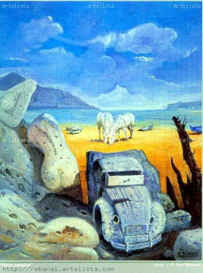 5 CABALLOS Lienzo Paisaje Óleo