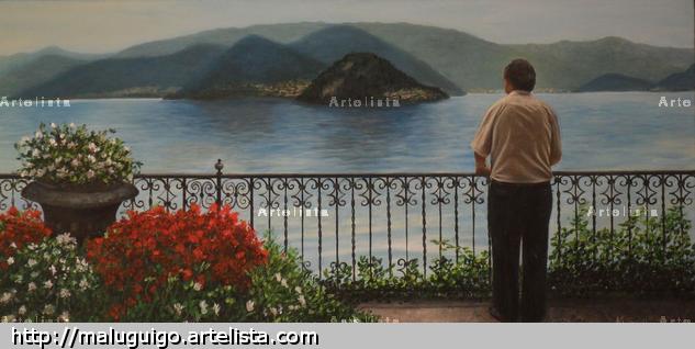 En el lago de Como Óleo Lienzo Paisaje