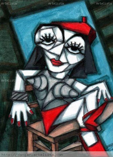 MUJER DE BOINA ROJA Acrílico Lienzo Figura