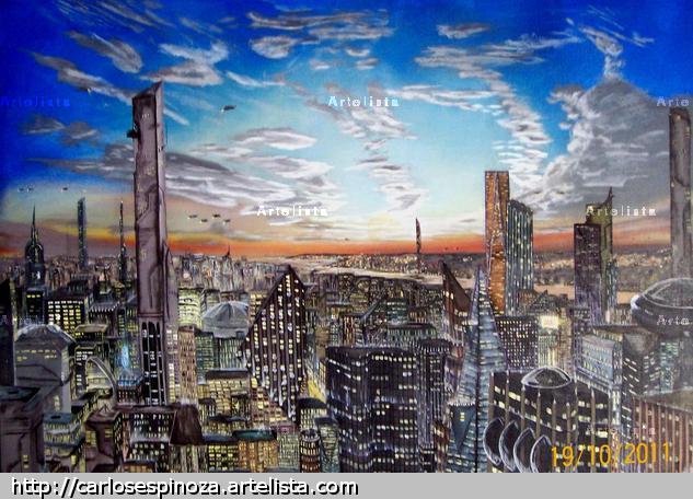 Año 2065 La Vieja Manhattan. Year 2065 Old Manhattan Acrílico Lienzo Paisaje