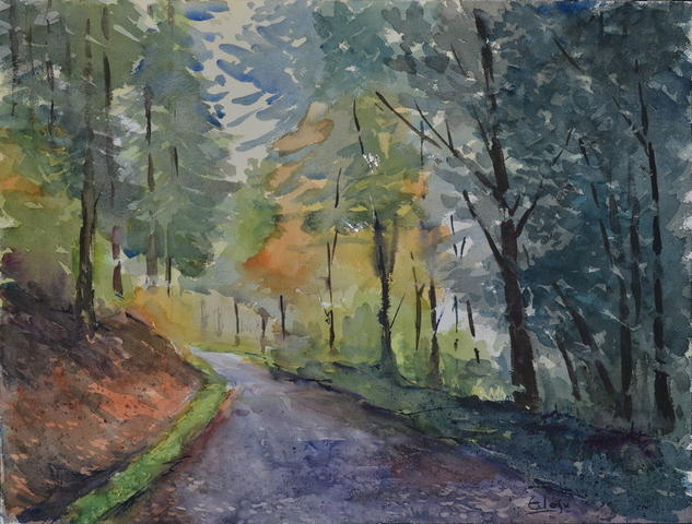 Otoño en Duranguesado Acuarela Papel Paisaje