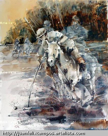 Polo,caballos,deportes Papel Paisaje Acuarela