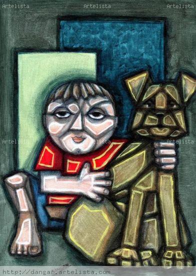 NIÑO Y PERRO Acrílico Lienzo Figura