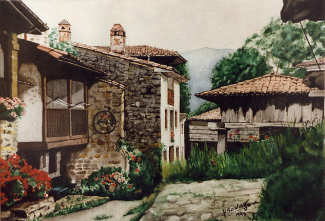 Aldea de LLueves Acuarela Papel Paisaje