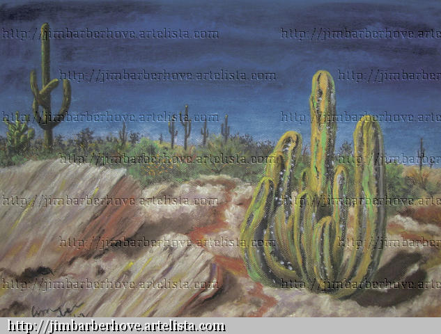 Cactus Papel Pastel Paisaje