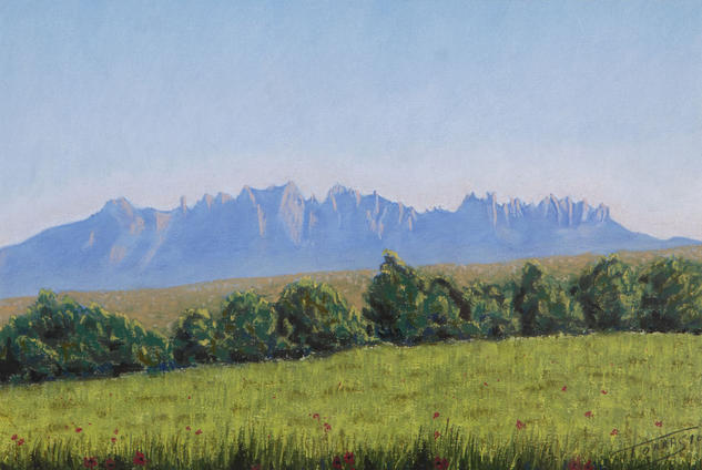 Montserrat sol de tarda Pastel Cartulina Paisaje