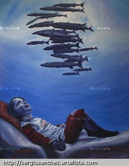 El niño que adoraba a los peces. Retrato Lienzo Óleo