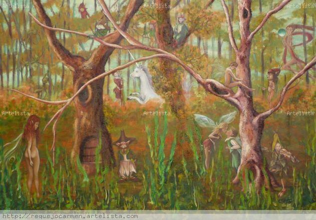 El Bosque de los Seres Mágicos Óleo Lienzo Paisaje