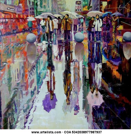 LLUVIA Tabla Óleo Paisaje