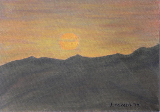Ocaso Paisaje Papel Pastel