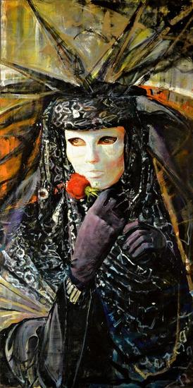 La Mascara y la Rosa Óleo Tabla Figura