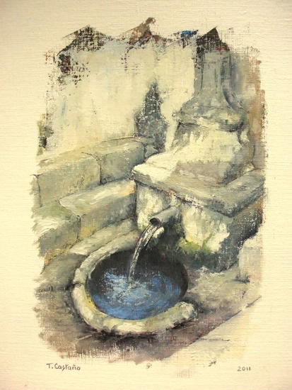FUENTE Óleo Paisaje Papel