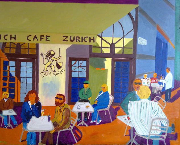 Exterior café Zurich Lienzo Óleo Otros