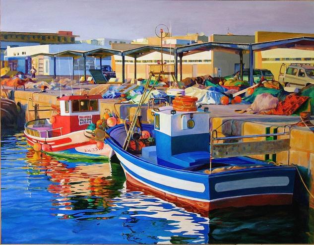 ATARDECER EN EL PUERTO Tabla Óleo Marina
