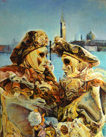 Romantica Venezia Óleo Tabla Figura