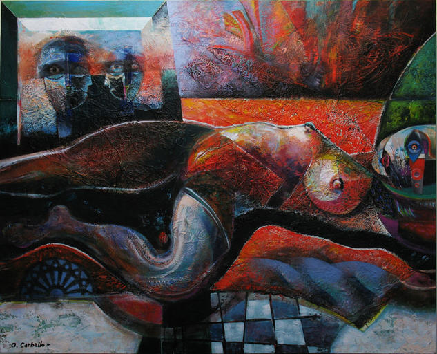 Los Mirones Figura Media Mixta Lienzo