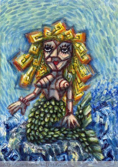 SIRENA Y MAR Acrílico Lienzo Figura