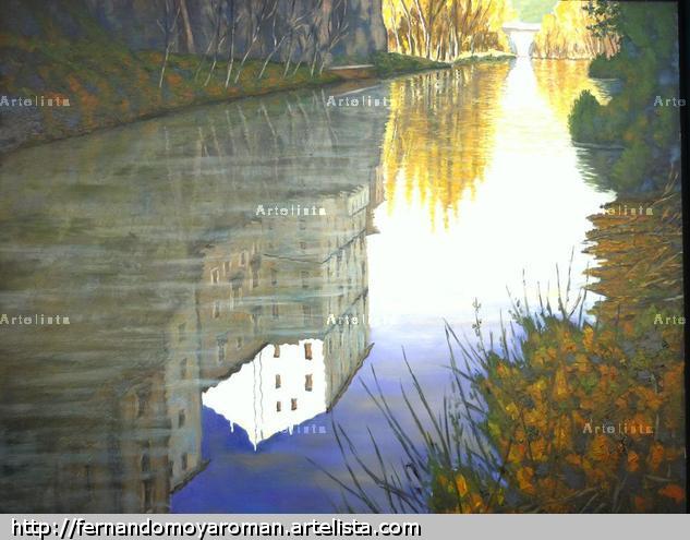 Reflejos de otoño en el Jucar Lienzo Paisaje Óleo