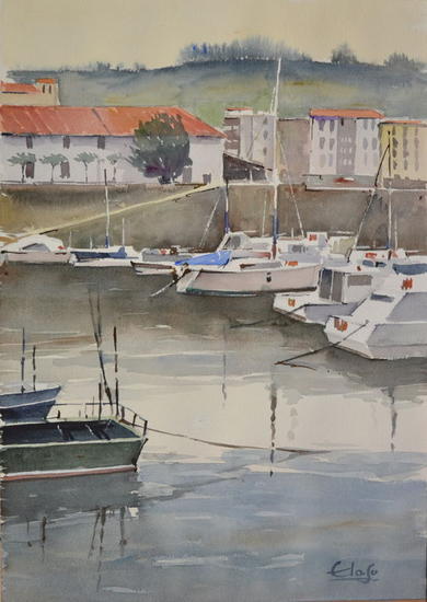 Reflejos en Plentzia Papel Acuarela Marina