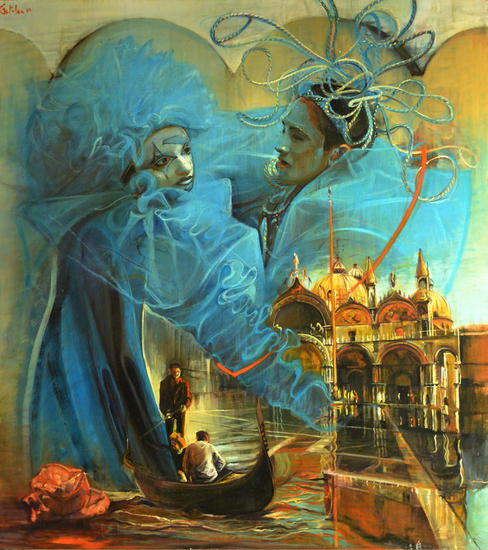 Alegoria del Romance Óleo Tabla Paisaje