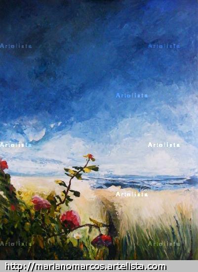 las flores, el mar y el cielo Tabla Paisaje Óleo