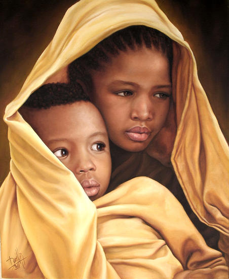LA VIRGEN NIÑA Y EL NIÑO Canvas Oil Portrait