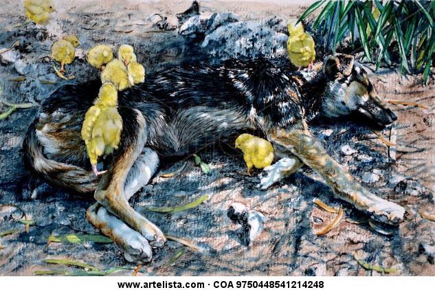 la mama de los pollitos Acuarela Papel Animales