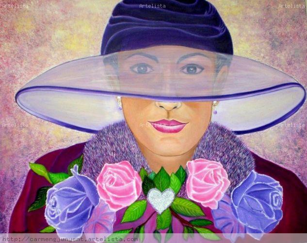 LA DAMA DEL SOMBRERO Acrílico Lienzo Retrato
