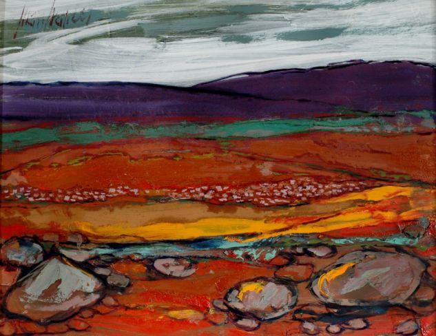 Paisaje con rojos Óleo Tabla Paisaje