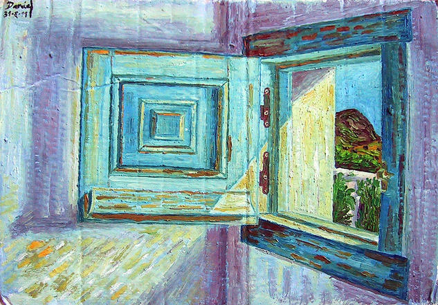 Ventana azul Otros Óleo Paisaje