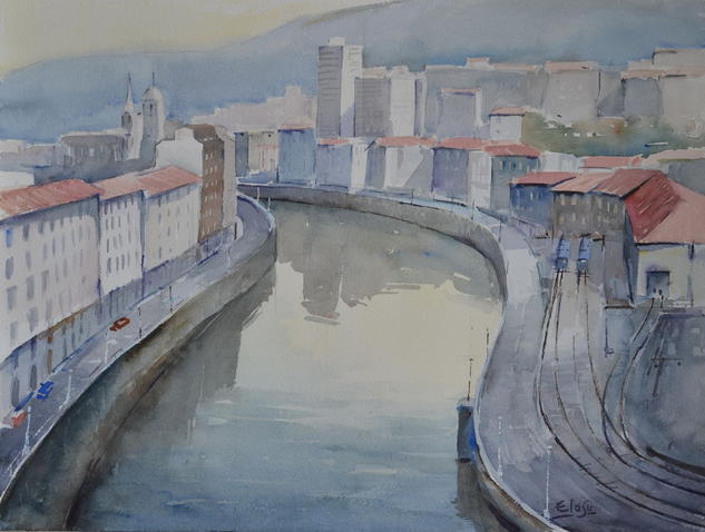 Reflejos de la Ría Acuarela Papel Paisaje