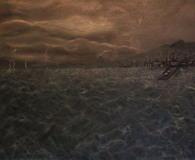 Tormenta de verano en costa mediterranea. Lienzo Óleo Paisaje