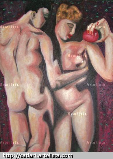 adan y eva Óleo Lienzo Desnudos