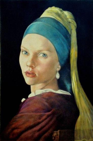 Scarlett with the pearl earring Tabla Lápiz (a color) Retrato
