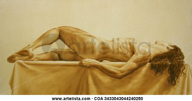 Desnudo masculino en sepia Lienzo Óleo Desnudos