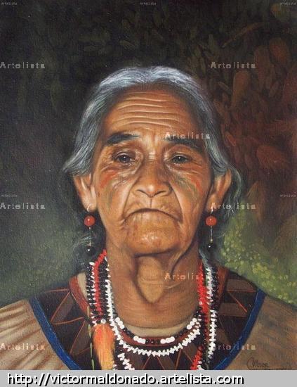 Anciana Indigena Óleo Lienzo Figura