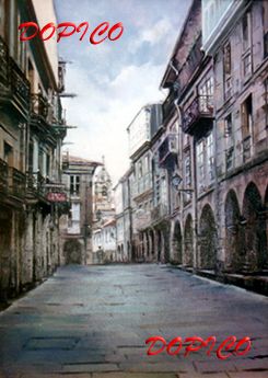 Rúa del Villar (Santiago de Compostela). Óleo Lienzo Paisaje