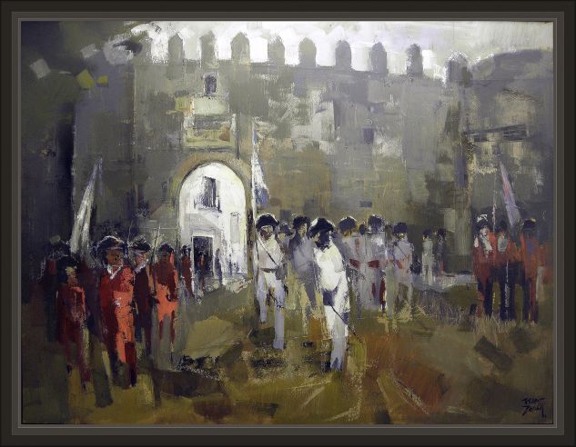 BRIHUEGA-BATALLA-GUERRA-SOLDADOS-PINTURA-PINTOR-ERNEST DESCALS Óleo Lienzo Figura