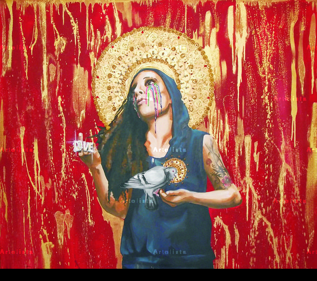 Magdalena Media Mixta Retrato Lienzo