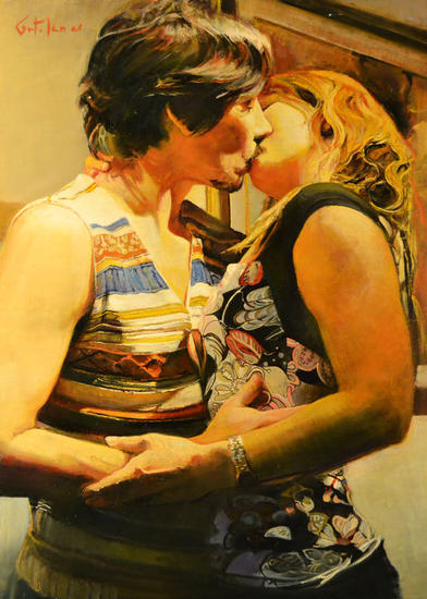 El Beso lV Figura Tabla Óleo