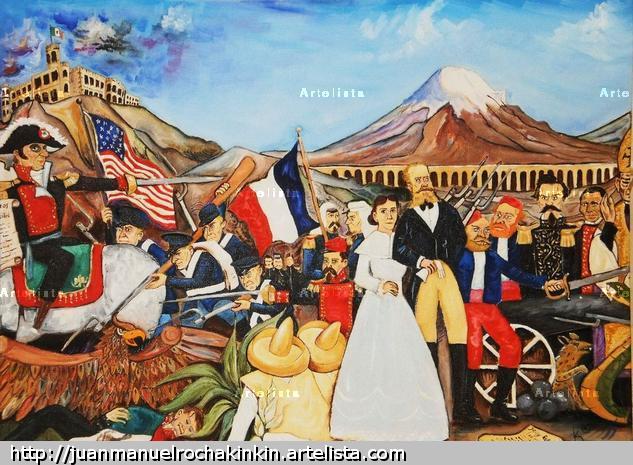 Breve Tratado Pictorico de la Historia de Mexico II por Kinkin Lienzo Paisaje Óleo