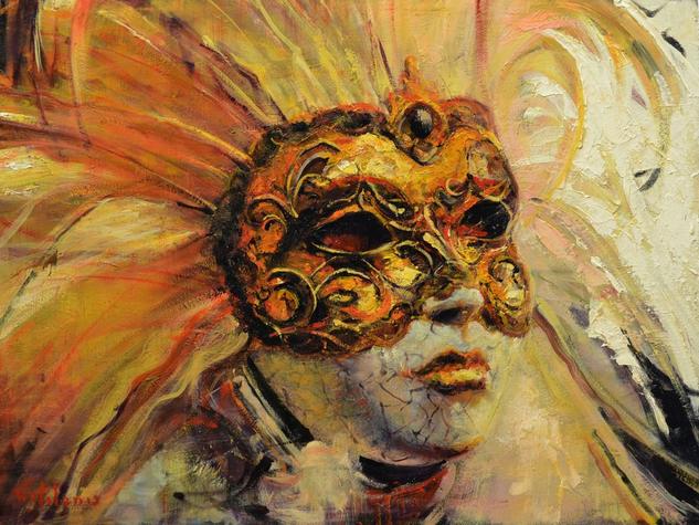 La Mascara Veneciana Óleo Tabla Figura
