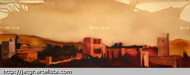 Alhambra con cafe. Mixed Media