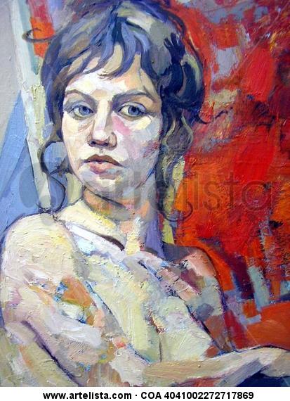 Estudio, retratro de Mercedes. Óleo Lienzo Desnudos