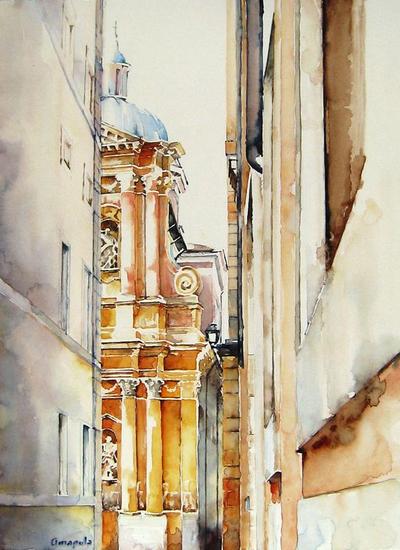 Stª Trinità dei Pellegrini Acuarela Papel Paisaje