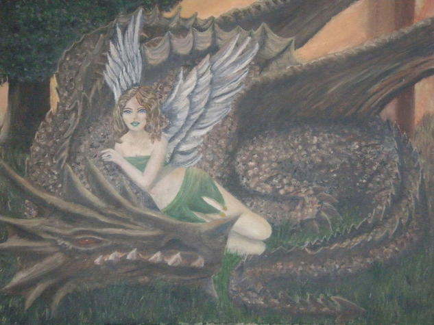 Dragón y Hada Óleo Figura Lienzo