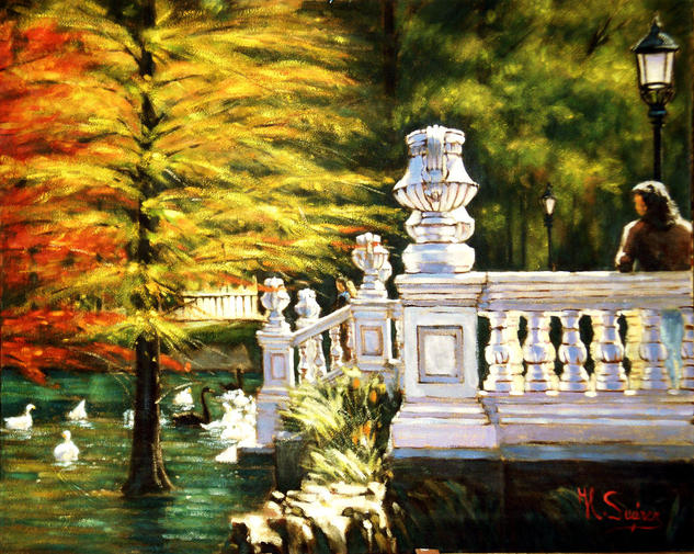JARDIN CON ESTANQUE Lienzo Paisaje Óleo