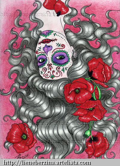La Catrina de Amapolas Técnica Mixta