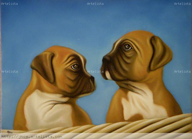 Cachorros Óleo Lienzo Animales